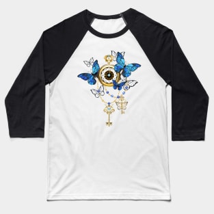 Antique Clock with Butterflies Morpho ( Steampunk ) Baseball T-Shirt